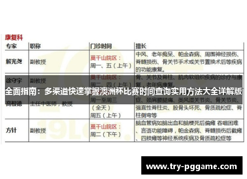 全面指南:多渠道快速掌握澳洲杯比赛时间查询实用方法大全详解版 全面指南:多渠道快速掌握澳洲杯比赛时间查询实用方法大全详解版